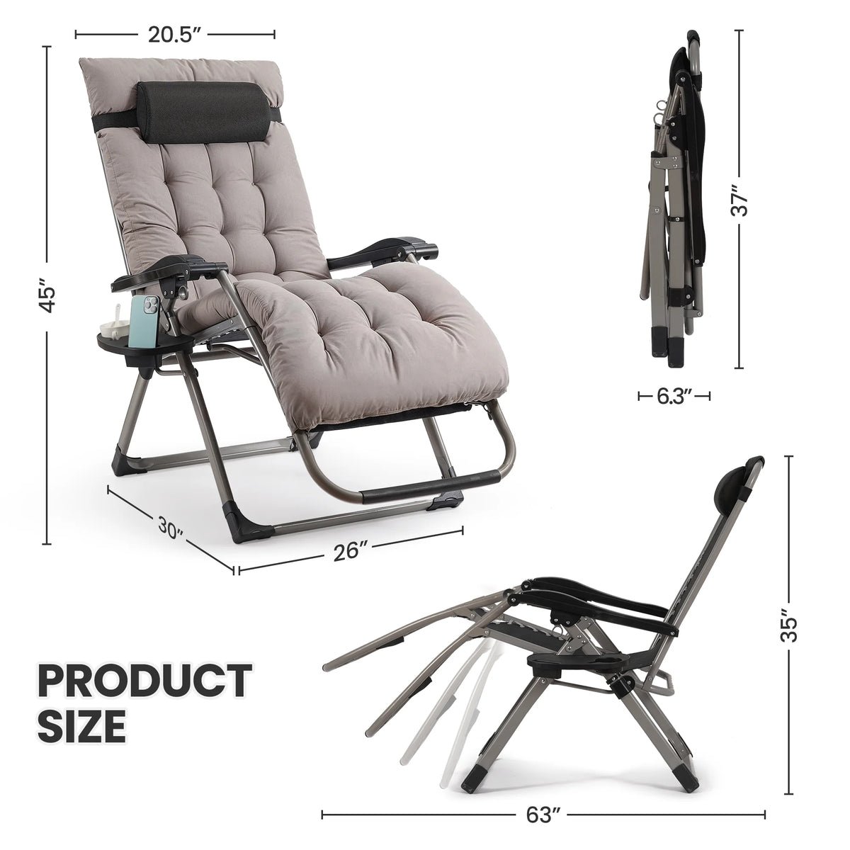 Naipo Zero Gravity Chair. Outdoor Foldable Padded Lounge Chair Recliner with Side Table. 353 lb Lounge Chair Sleep Relaxing. Winner