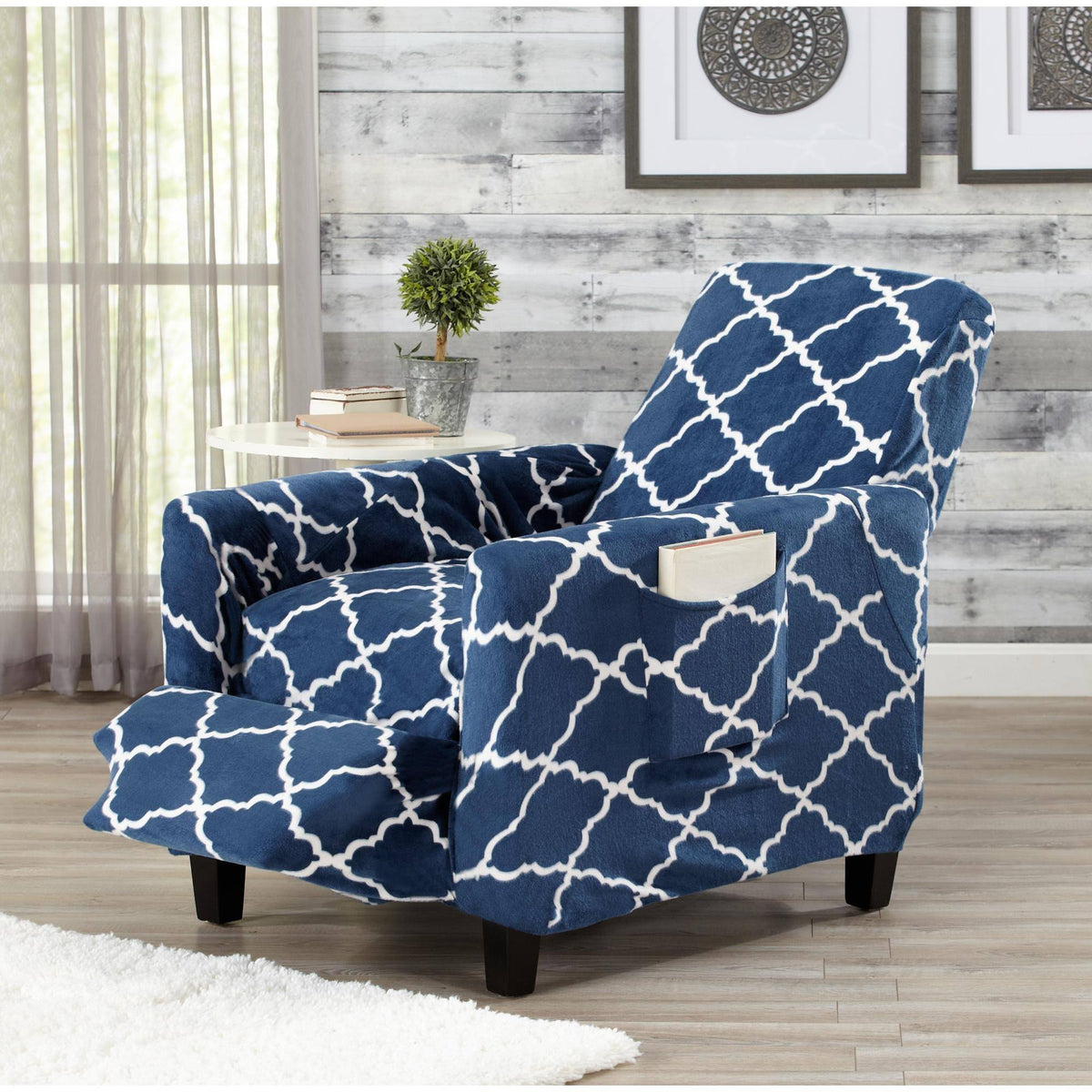 Great Bay Home Printed Velvet Plush Form Fit Stretch Recliner Slipcover