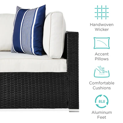 7-Piece Modular Wicker Sectional Conversation Set w/ 2 Pillows. Cover