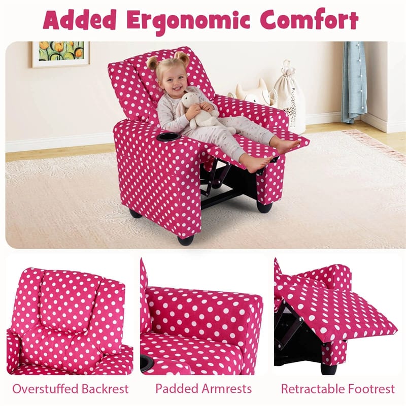 Kids Recliner Chair with Cup Holder & Side Pocket. Adjustable Toddler Lounge Sofa. Ergonomic Children Armchairs for Boys Girls Age 3+. 150lbs