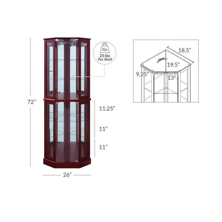 Schmidt Wood/Glass Lighted Corner Curio Cabinet 72 H