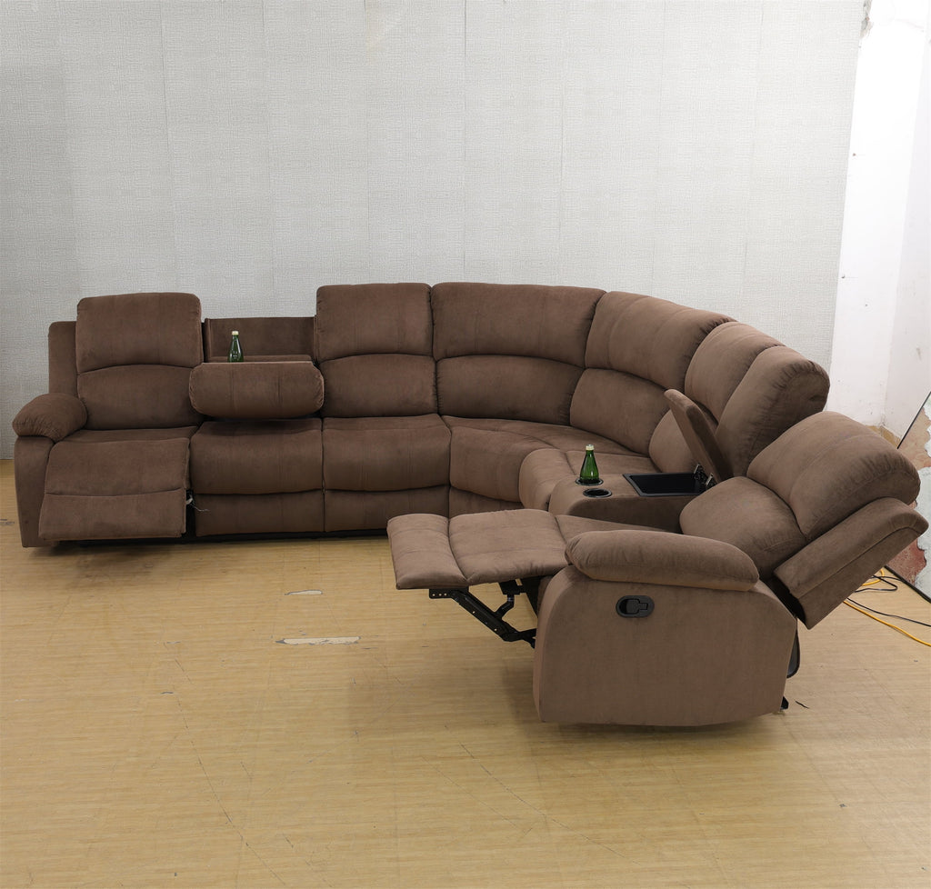 Aukfa 3 - Piece Recliner Sofa Set. 6 Seat Sectional Couch with Cup Holders&Storage Console. Gray