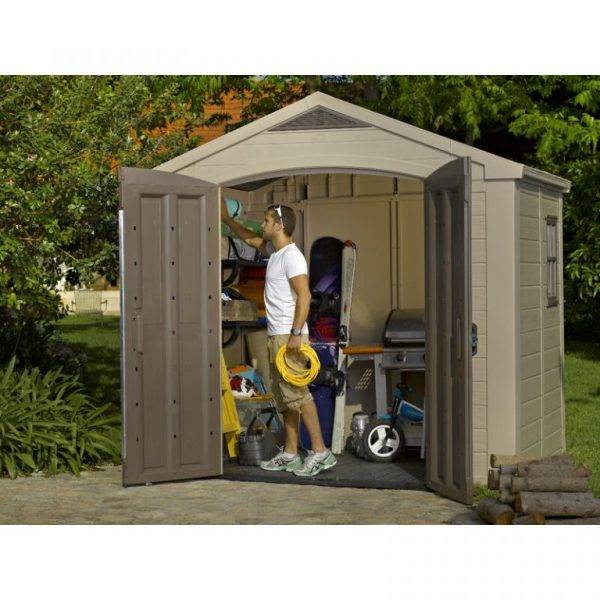8 feet wide x 6 feet deep plastic storage shed