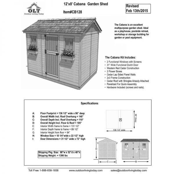 12 ft. W x 8 ft. D Wood Storage Shed