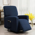 Enova Home Ultra Soft Rhombus Stretch Fabric Recliner Slipcover with Elastic Bottom Side Pocket - Dark Blue