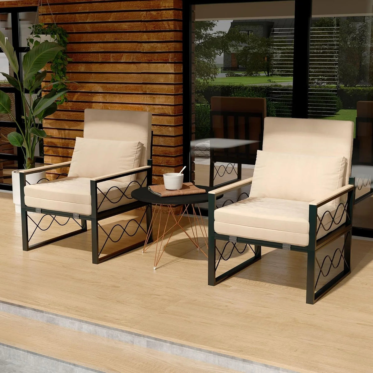AECOJOY Outdoor Metal Chaise Lounge Chair. Convertible Patio Armchair with Cushions. Adjustable 5-Position Recliner