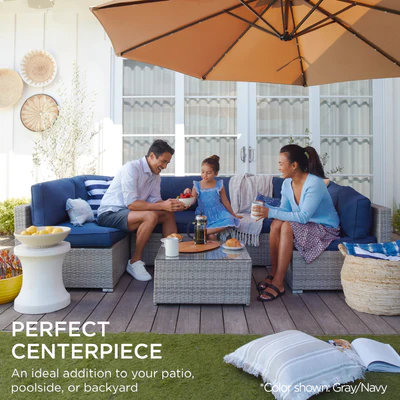 7-Piece Modular Wicker Sectional Conversation Set w/ 2 Pillows. Cover