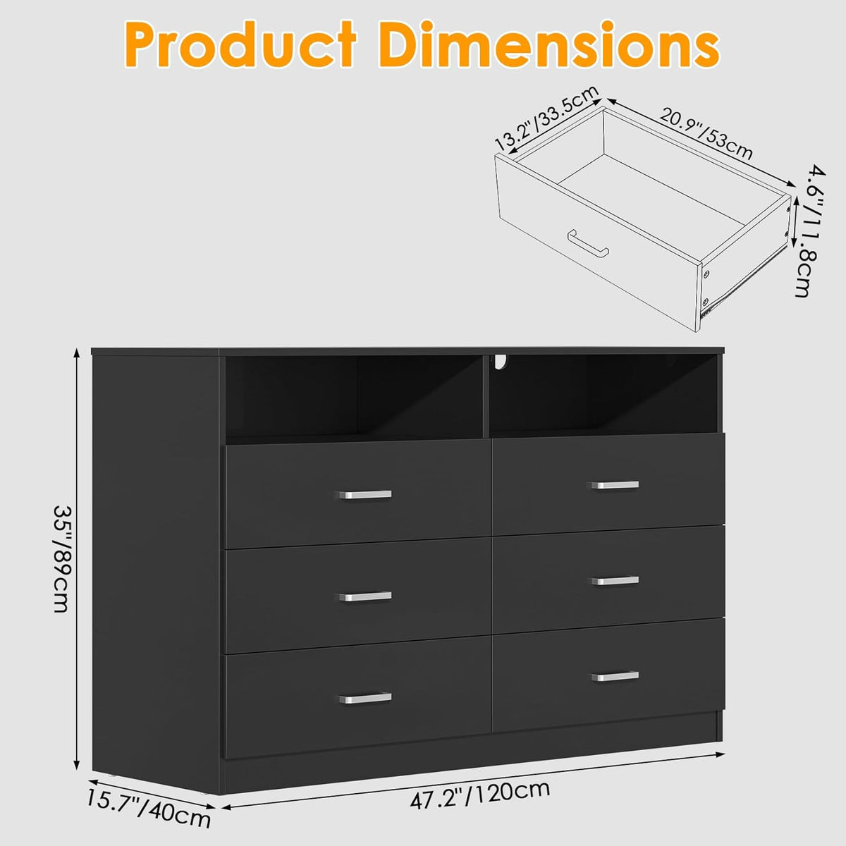 Bigbiglife Wood Dresser for Bedroom. 6 Drawer Double Dresser. Modern Chest of Drawers with Deep Drawers. Large Storage Organizer for Living Room. Closet