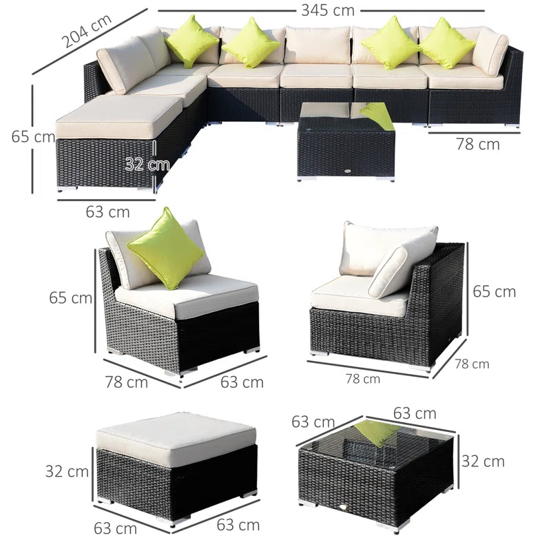 Sebeka Wicker 7 - Person Garden Lounge Set with Cushions