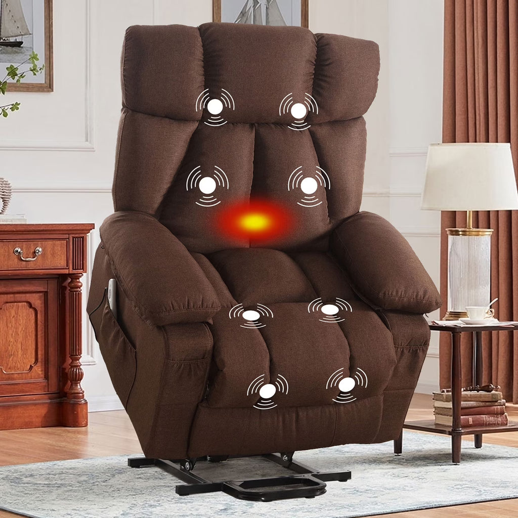 JONPONY Power Lift Recliner Chair Recliners for Elderly with Heat and Massage Recliner Chair for Living Room with Infinite Position and Side Pocket. USB Charge Port. Brown