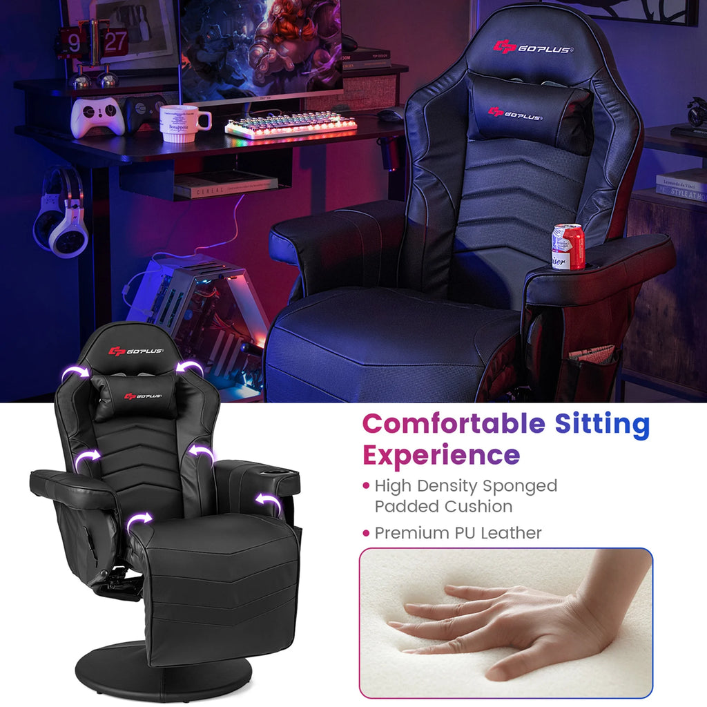 Goplus Massage Gaming Recliner Height Adjustable Racing Swivel Chair with Cup Holder Red