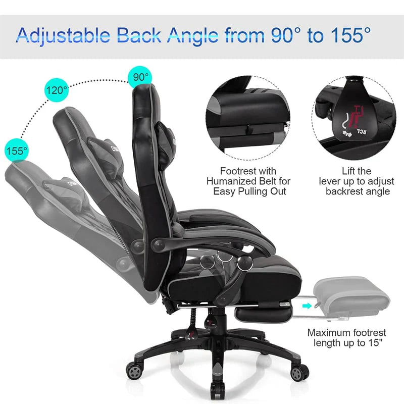 Ergonomic Gaming Chair Recliner with Footrest. Linkage Armrests & Lumbar Support. Big Wide High Back Swivel Video Gaming Office Computer Chair