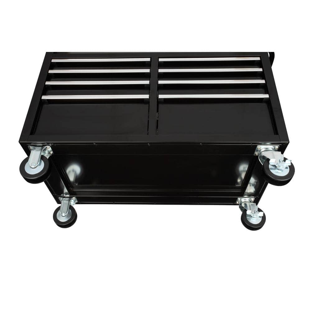 46 in. W x 24.5 in. D Standard Duty 9-Drawer Mobile Workbench Cabinet with Solid Wood Top in Gloss Black