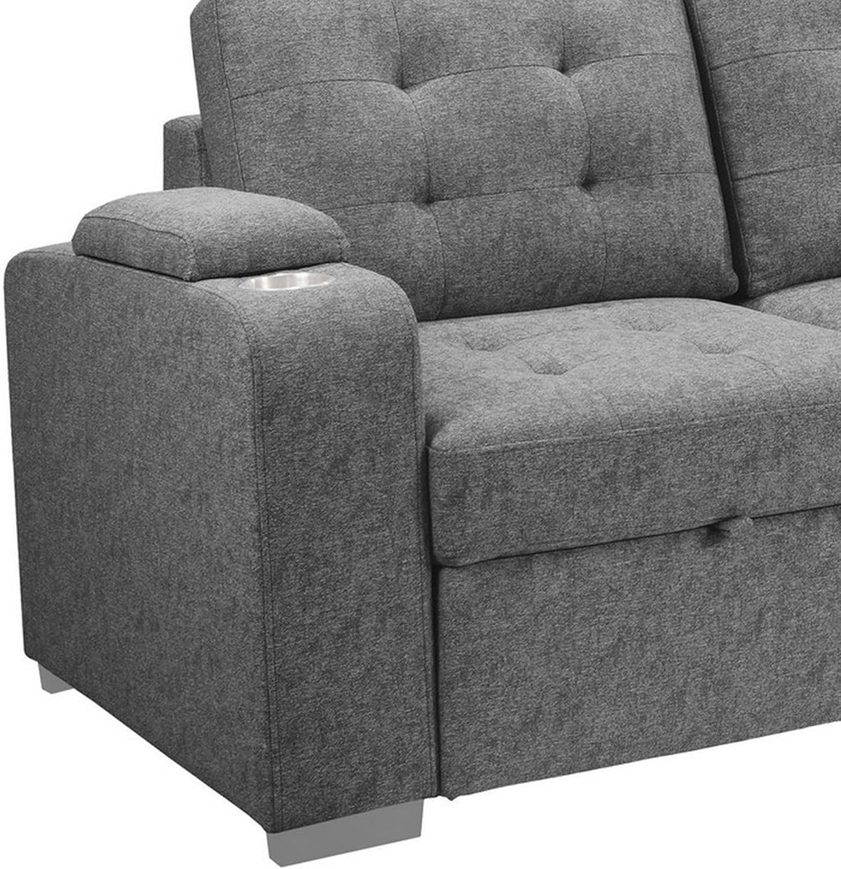 Benjara 120 Inch Sleeper Sectional Sofa Bed with Storage. Modern Tufted Gray Fabric