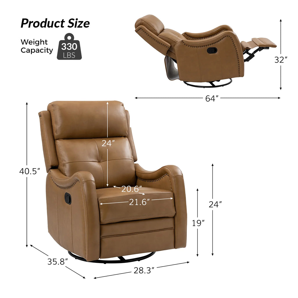 Amelia Genuine Leather Swivel Rocker Recliner