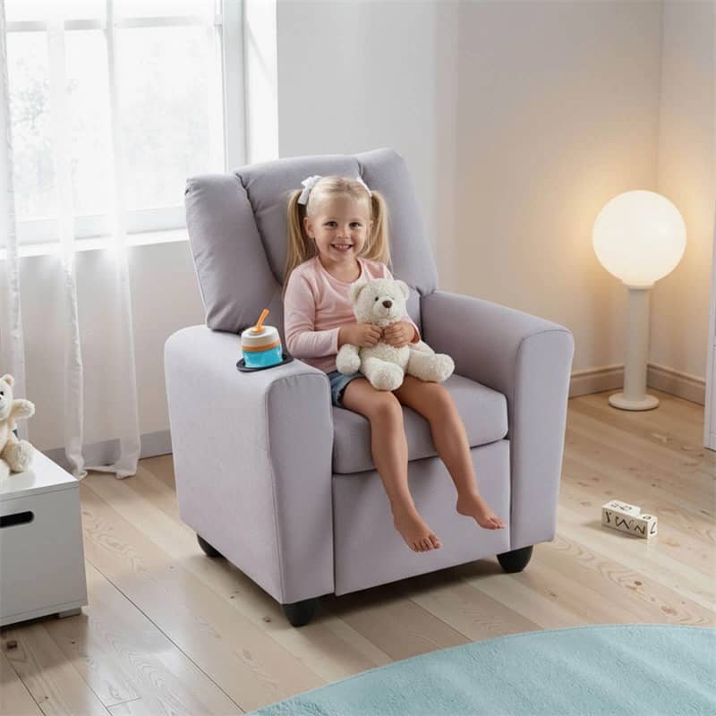 Kids Recliner Chair with Cup Holder & Side Pocket. Adjustable Toddler Lounge Sofa. Ergonomic Children Armchairs for Boys Girls Age 3+. 150lbs