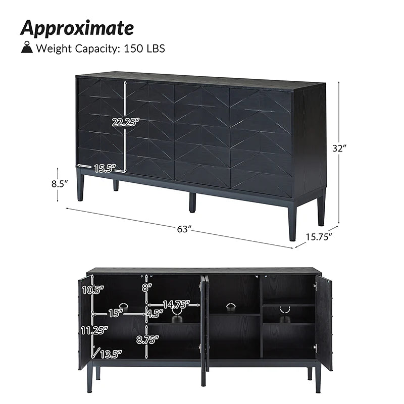 Beat Mid-century Modern 4-door Sideboard with Adjustable Shelf