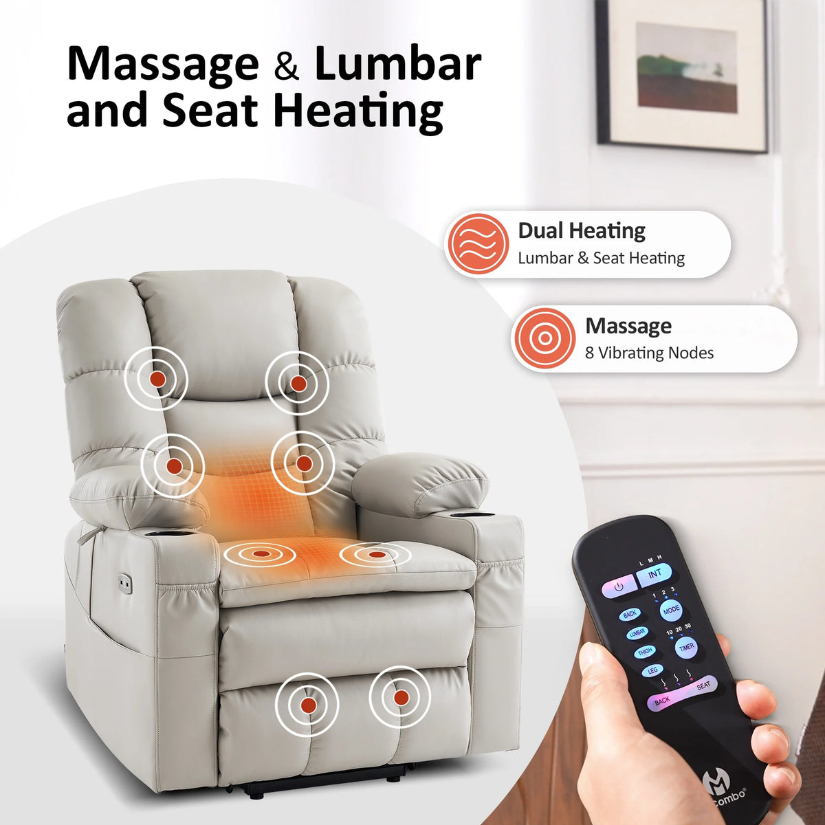 Mcombo Triple Motor Power Lift Recliner for Elderly. Sleep Recliner Sofa with Adjustable Headrest. Faux Leather. Dark Brown