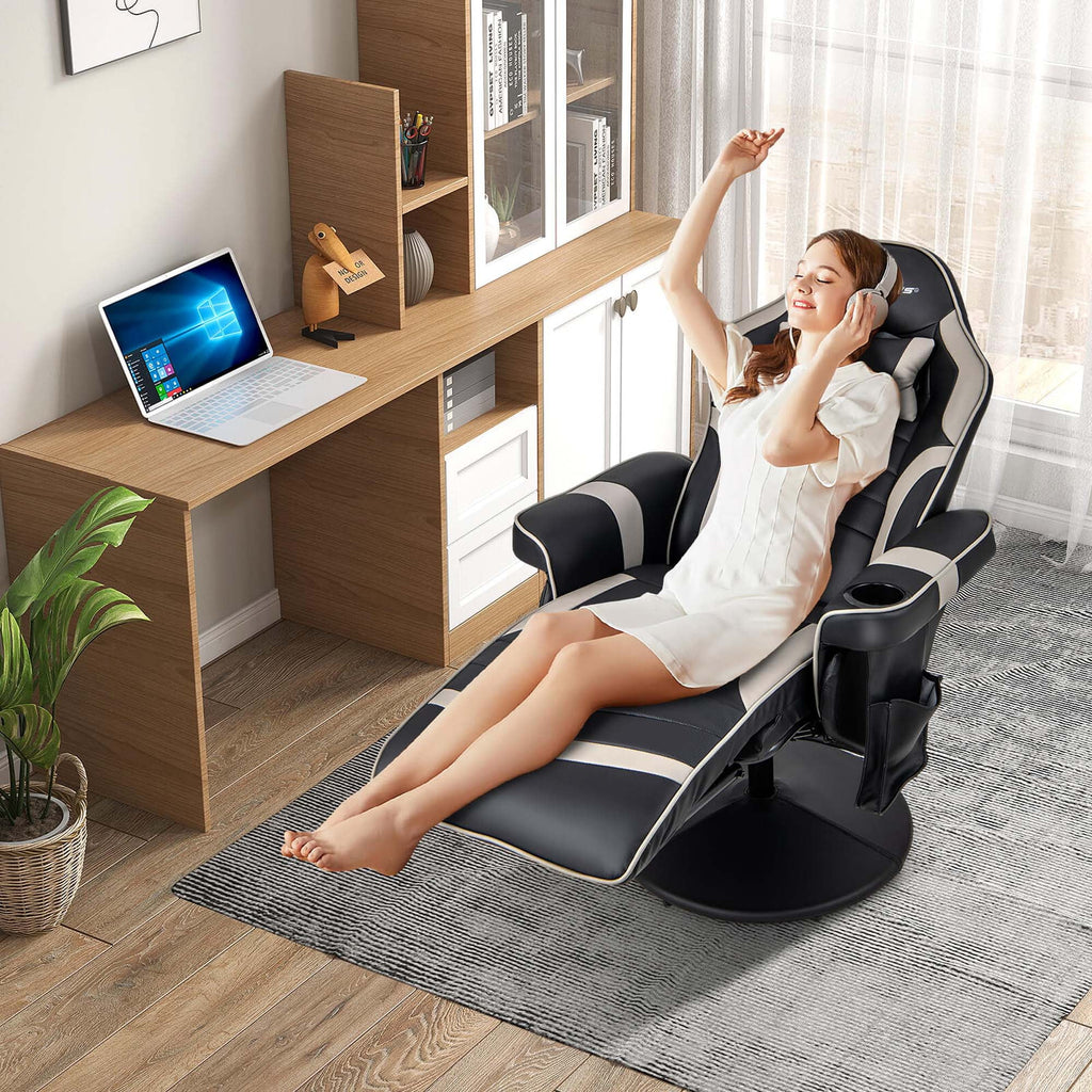 Goplus Massage Gaming Recliner Height Adjustable Racing Swivel Chair with Cup Holder Red