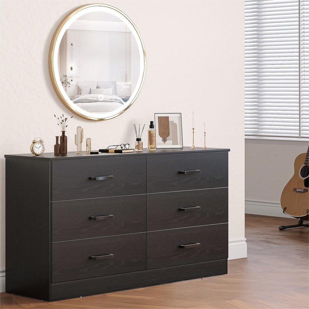 Bigbiglife Wood Dresser for Bedroom. 6 Drawer Double Dresser. Modern Chest of Drawers with Deep Drawers. Large Storage Organizer for Living Room. Closet