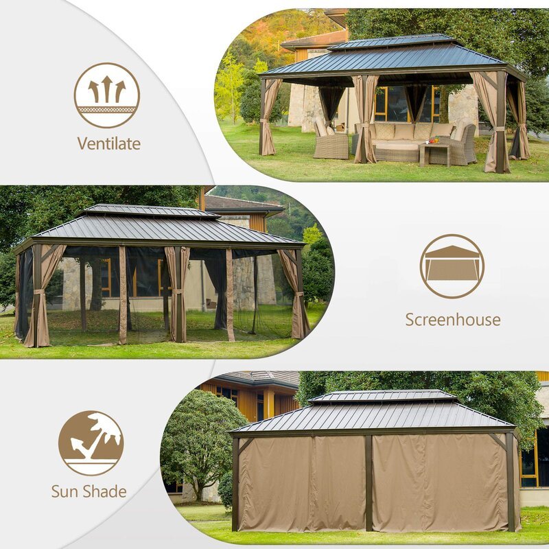 Calaro 19.5 Ft. W x 11 Ft. D Galvanized Steel Patio Gazebo