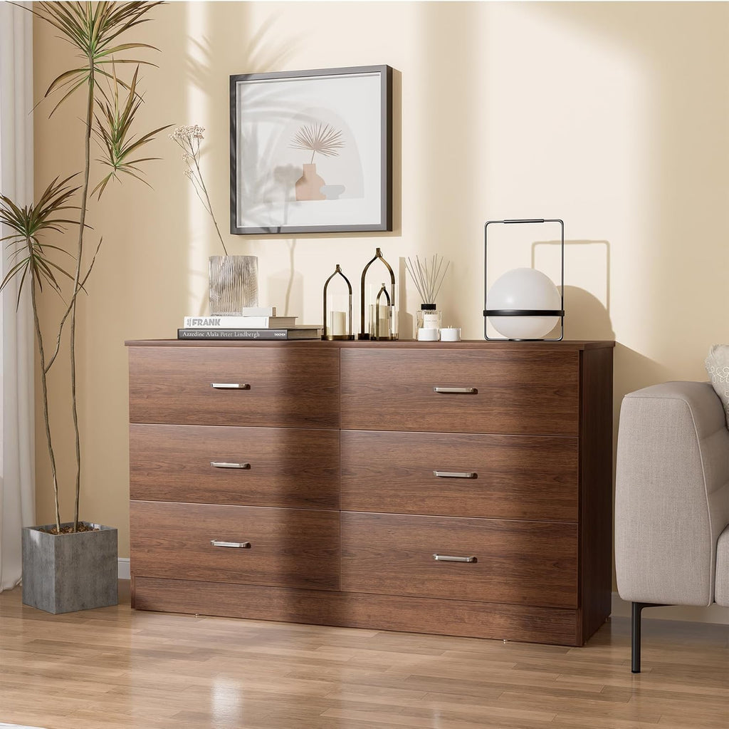 Bigbiglife Wood Dresser for Bedroom. 6 Drawer Double Dresser. Modern Chest of Drawers with Deep Drawers. Large Storage Organizer for Living Room. Closet