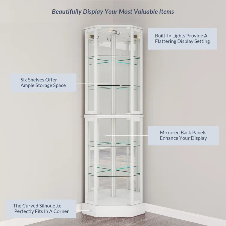 Schmidt Wood/Glass Lighted Corner Curio Cabinet 72 H