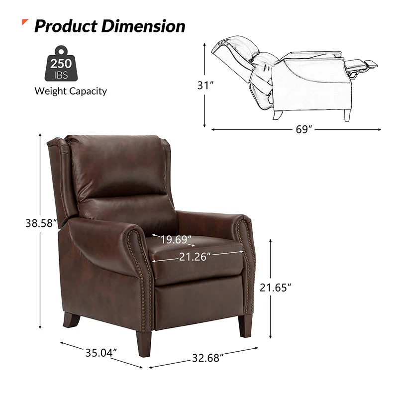 Rosaura 32.68 Wide Genuine Leather Manual Recliner