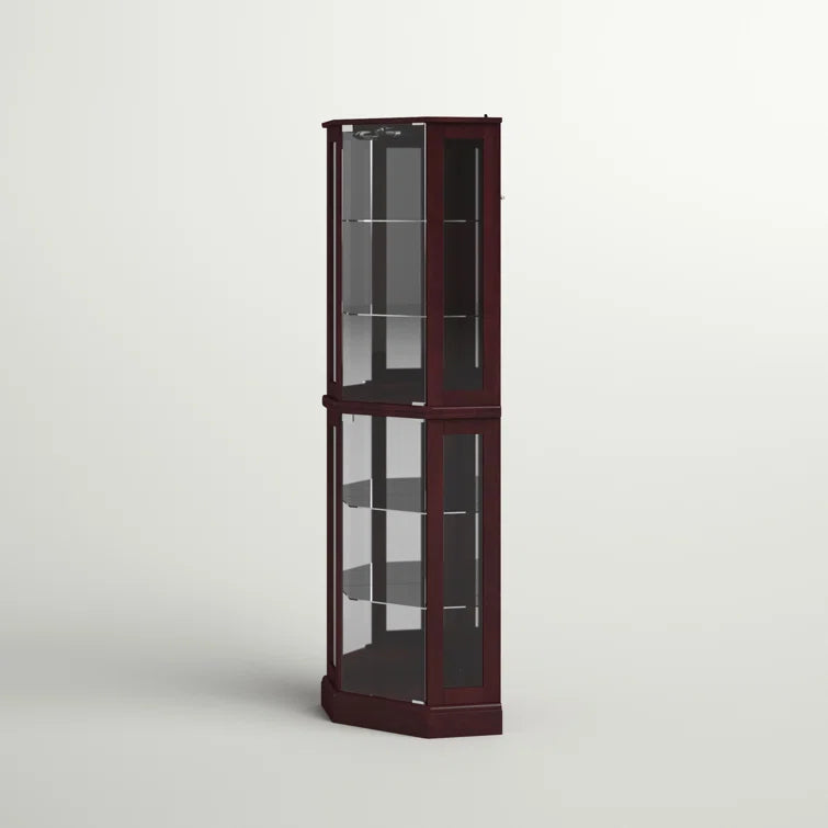 Schmidt Wood/Glass Lighted Corner Curio Cabinet 72 H