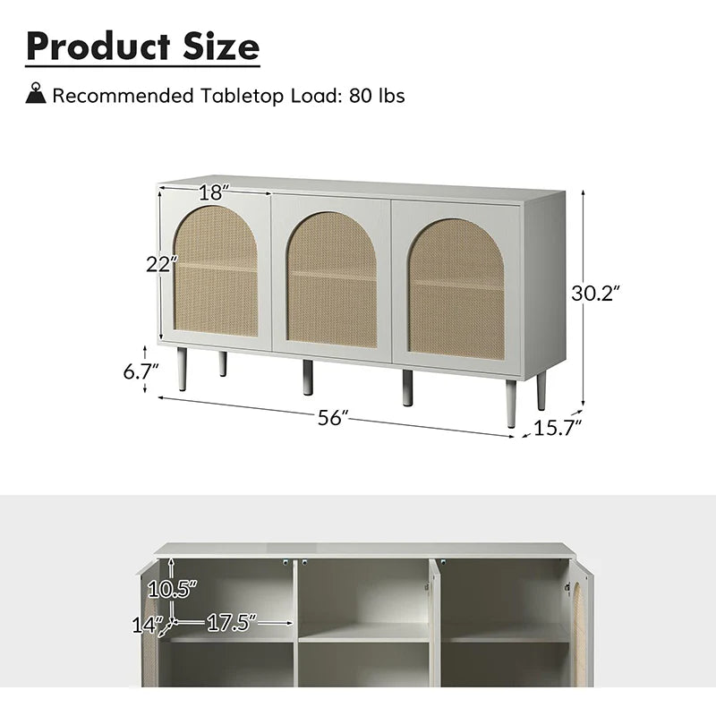 Posey 56 Wide Wood and Rattan Kacie Modern Sideboard