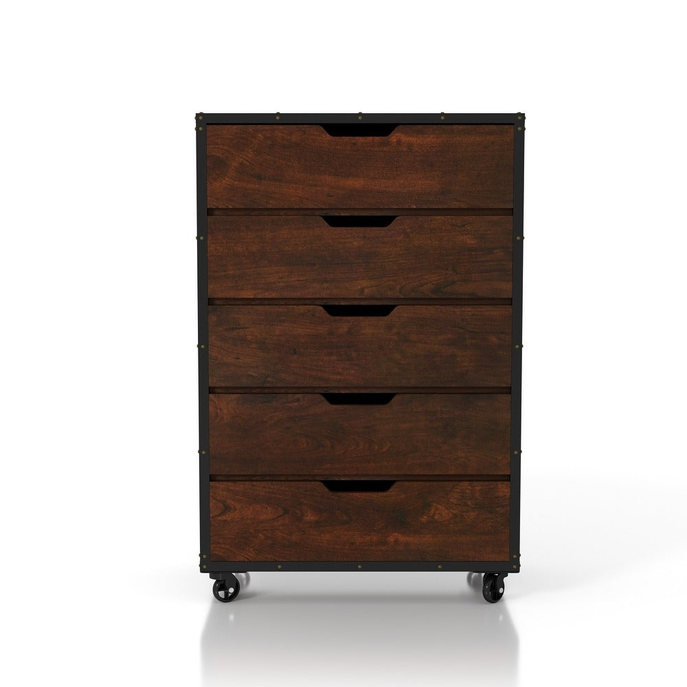 Aurville Vintage Walnut 5-Drawer Mobile Chest by Furniture of America