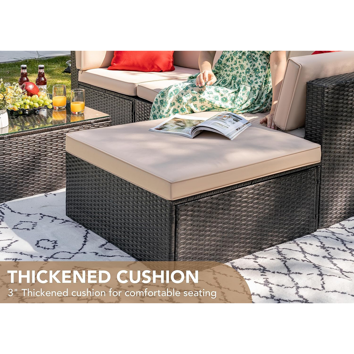 Devoko 5 Pieces Patio Furniture Sets All Weather Outdoor Sectional Patio Sofa Manual Weaving Wicker Rattan Patio Seating Sofas with Cushion and Glass Table(Beige)