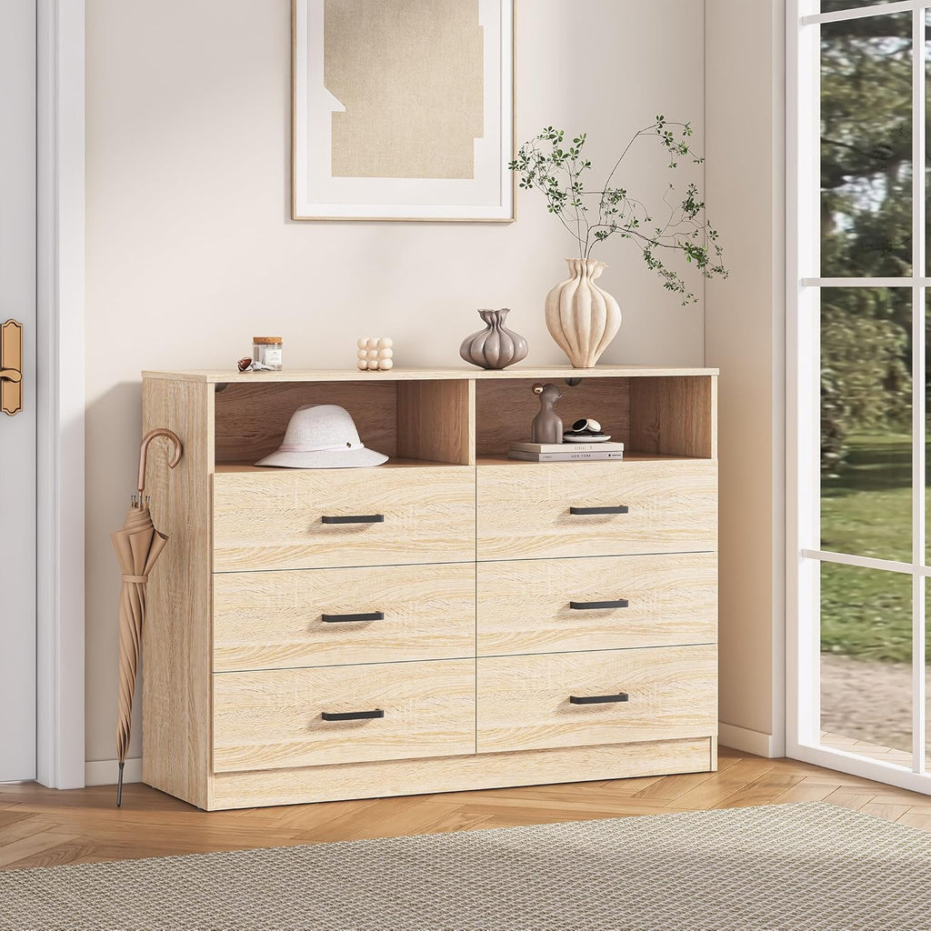 Bigbiglife Wood Dresser for Bedroom. 6 Drawer Double Dresser. Modern Chest of Drawers with Deep Drawers. Large Storage Organizer for Living Room. Closet