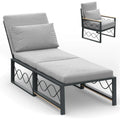 AECOJOY Outdoor Metal Chaise Lounge Chair. Convertible Patio Armchair with Cushions. Adjustable 5-Position Recliner