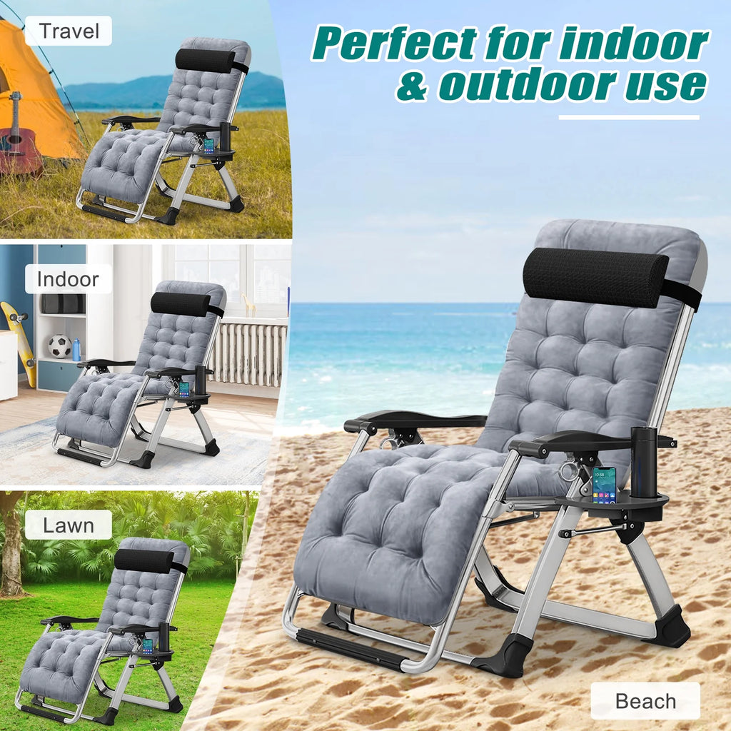 NAIZEA 2 Pack Zero Gravity Chair. Foldable Portable Lawn Recliner with Cushion. Headrest. Cup Holder. Black