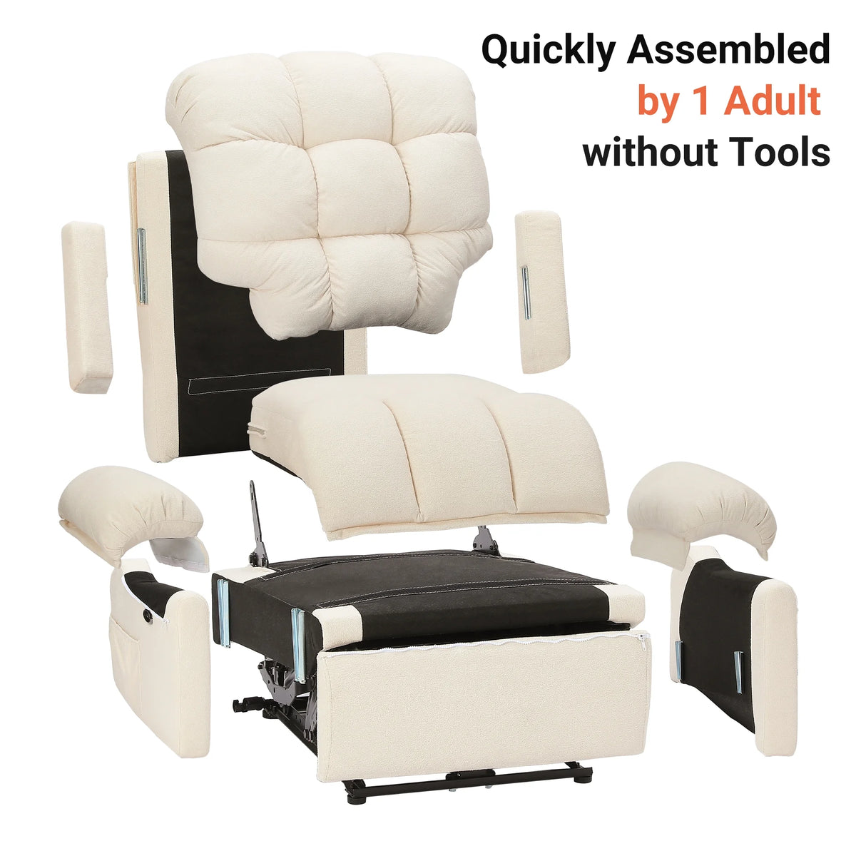 Power Recliner Chair. Electric Recline Sofa Chair for Adults with USB Port. Comfy Teddy Fleece Adjustable Cloud Sofa. Tool - Free Setup. Beige White