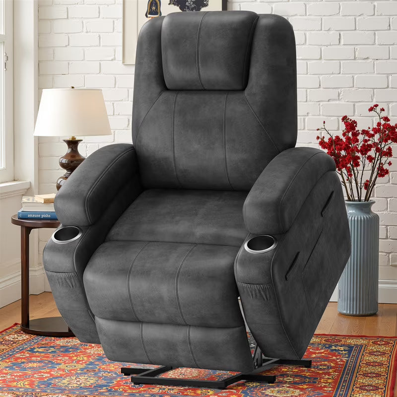 Lacoo Power Lift Electric Massage Recliner Chair Oversized Single Sofa with Cup Holder for Elderly. Black