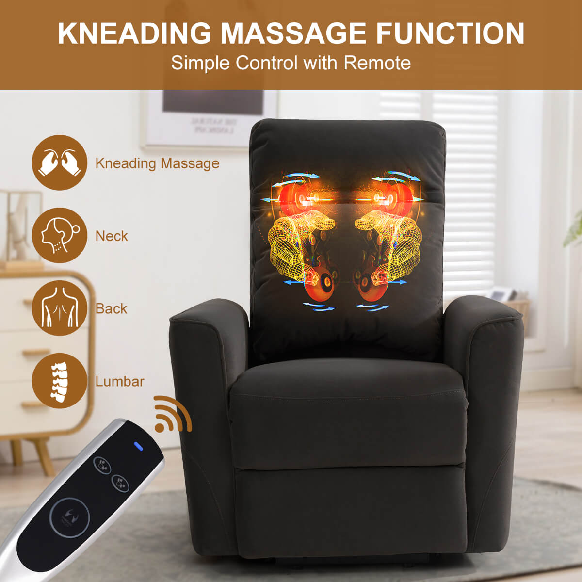 Power Lift Chair with Kneading Massage. Fabric