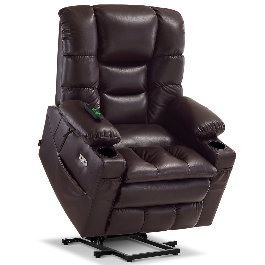 Mcombo Triple Motor Power Lift Recliner for Elderly. Sleep Recliner Sofa with Adjustable Headrest. Faux Leather. Dark Brown