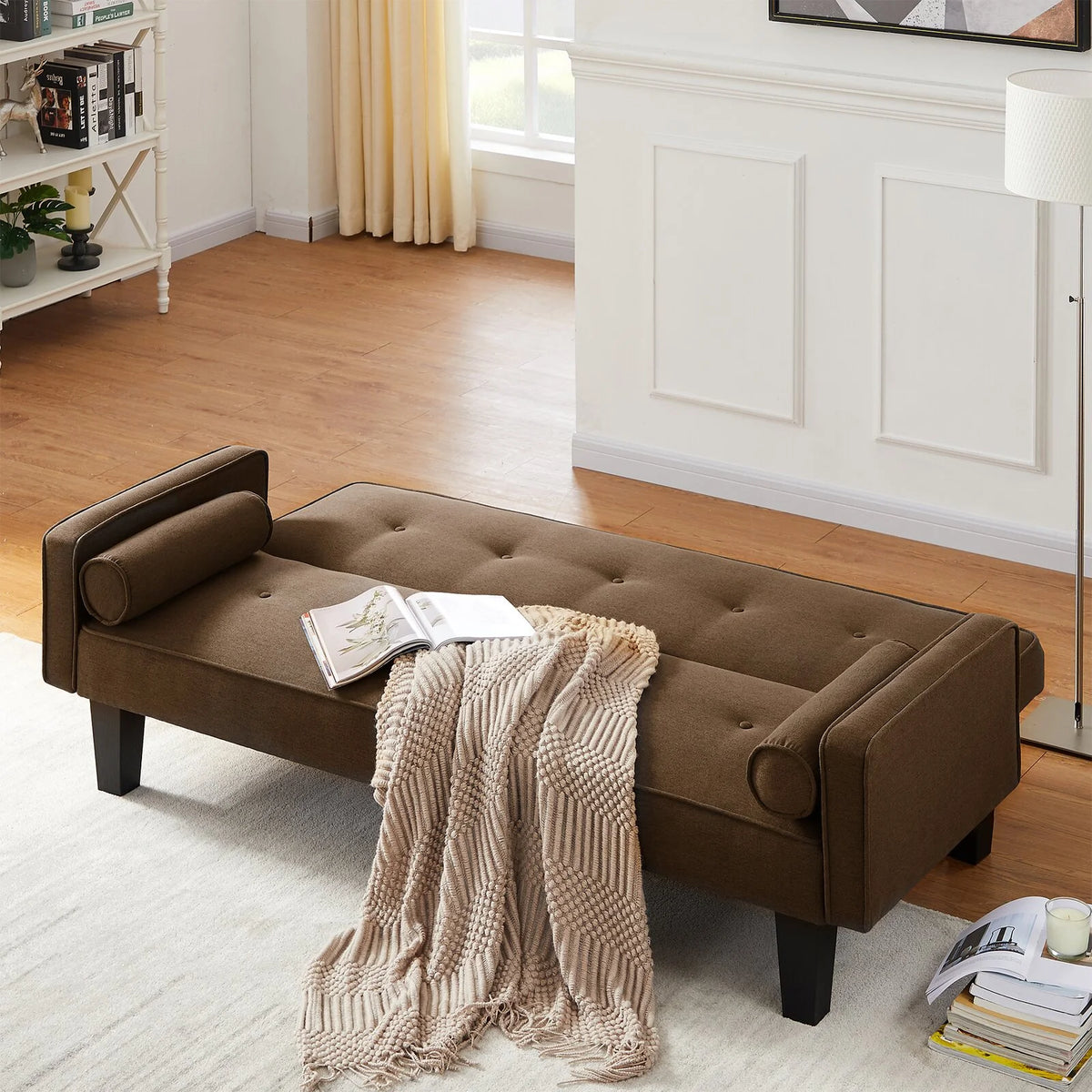 72 Convertible Loveseat Sofa Bed Sleeper Daybed. Modern Upholstered Folding Recliner. Small Futon Sofa for Living Room Apartment Office. Gray 02