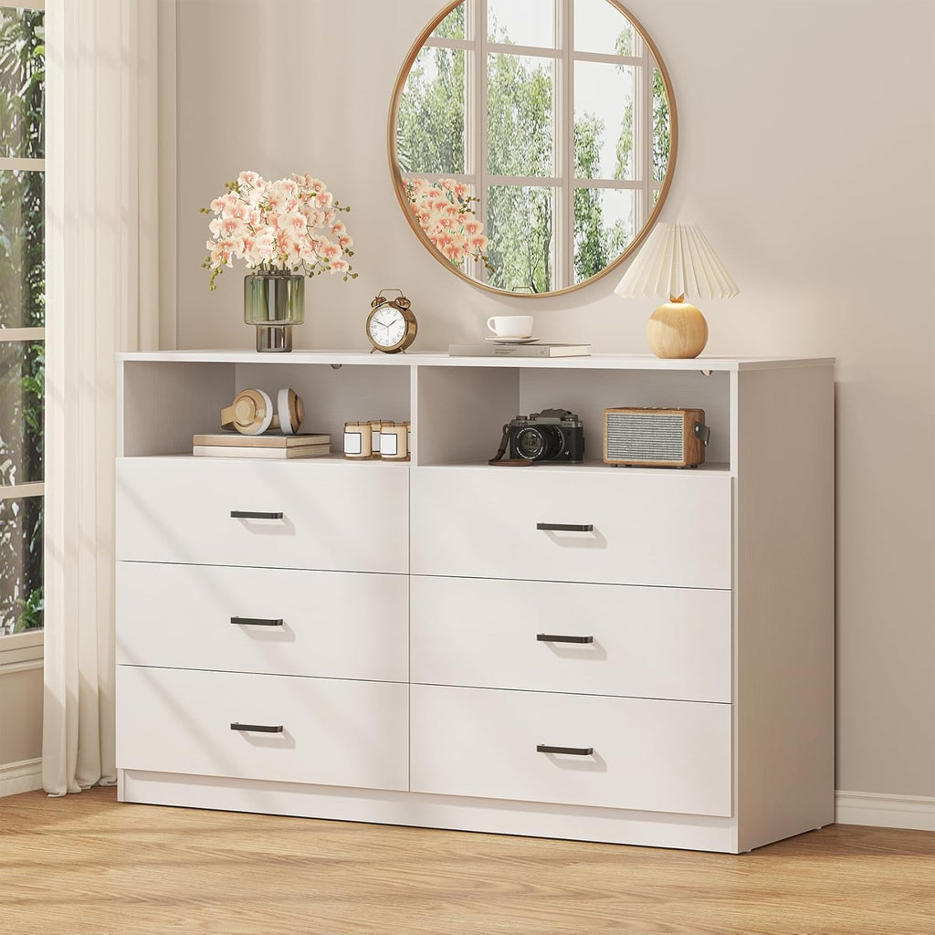 Bigbiglife Wood Dresser for Bedroom. 6 Drawer Double Dresser. Modern Chest of Drawers with Deep Drawers. Large Storage Organizer for Living Room. Closet