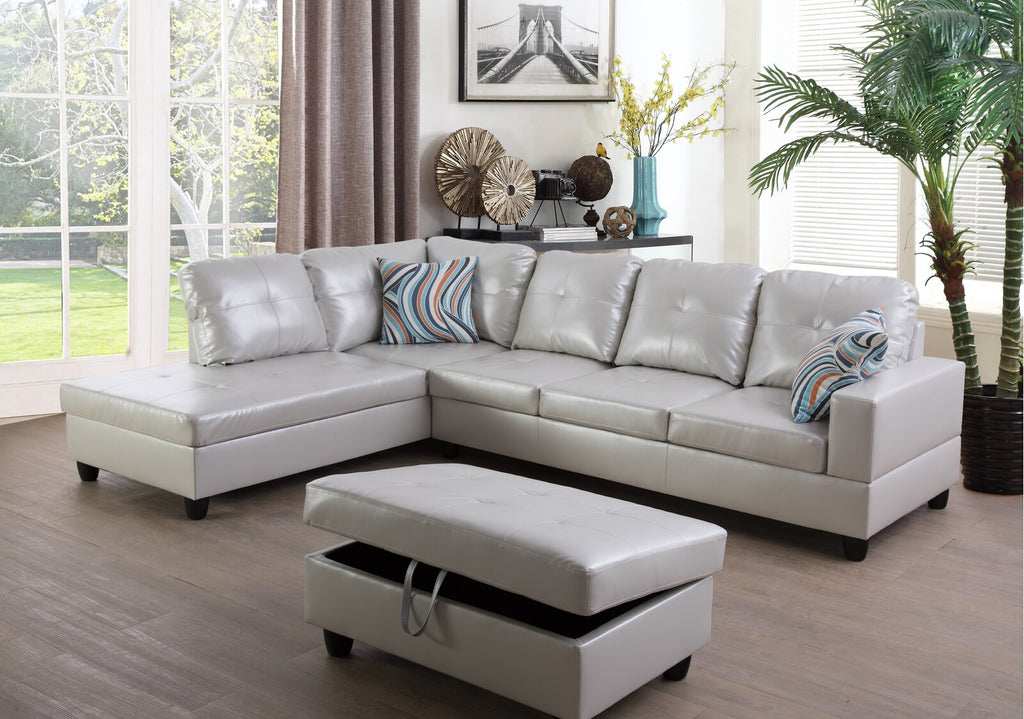 Wilhelmine 103.5′′ Wide Faux Leather Sofa & Chaise With Ottoman