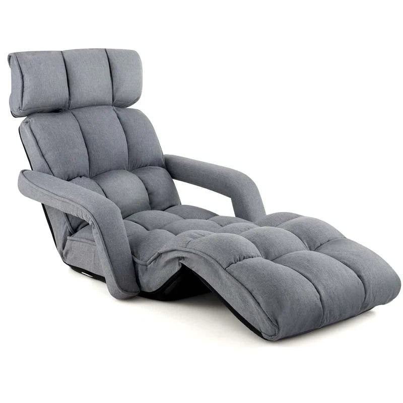 6-Position Adjustable Floor Sofa Bed. Folding Lazy Sofa Chaise Lounger Recliner with Armrests & Footrests for Living Room. Bedroom & Gaming