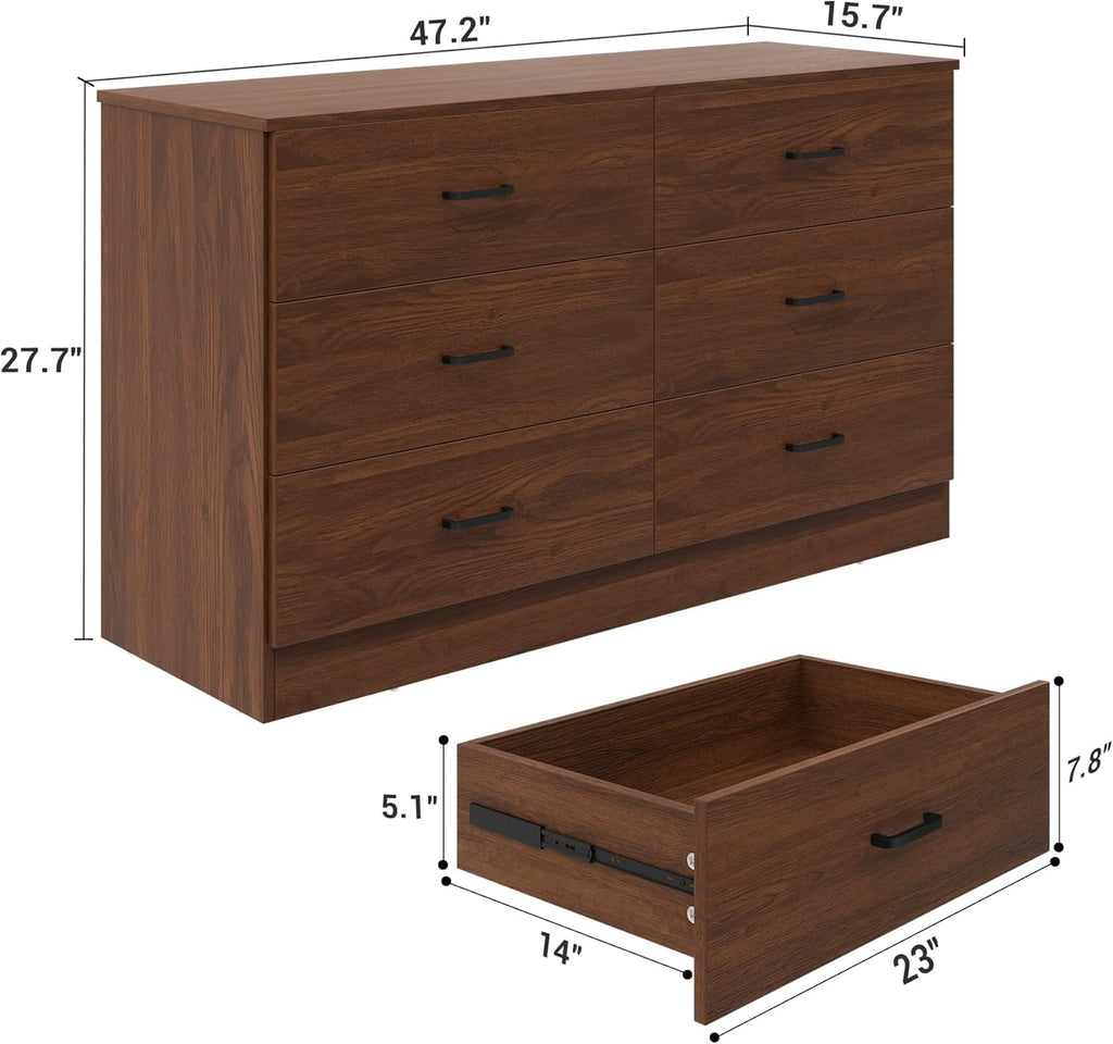 Bigbiglife Wood Dresser for Bedroom. 6 Drawer Double Dresser. Modern Chest of Drawers with Deep Drawers. Large Storage Organizer for Living Room. Closet