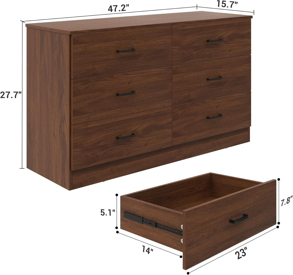 Bigbiglife Wood Dresser for Bedroom. 6 Drawer Double Dresser. Modern Chest of Drawers with Deep Drawers. Large Storage Organizer for Living Room. Closet