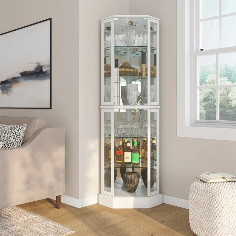 Schmidt Wood/Glass Lighted Corner Curio Cabinet 72 H