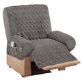 Collections Etc Diamond-Shape Quilted Stretch Recliner Cover with Storage Pockets and Elastic Straps - Furniture Protector. Gray