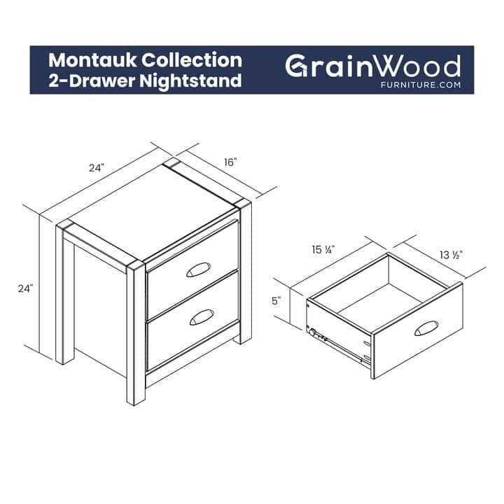 Montauk Solid Wood 2-drawer Nightstand