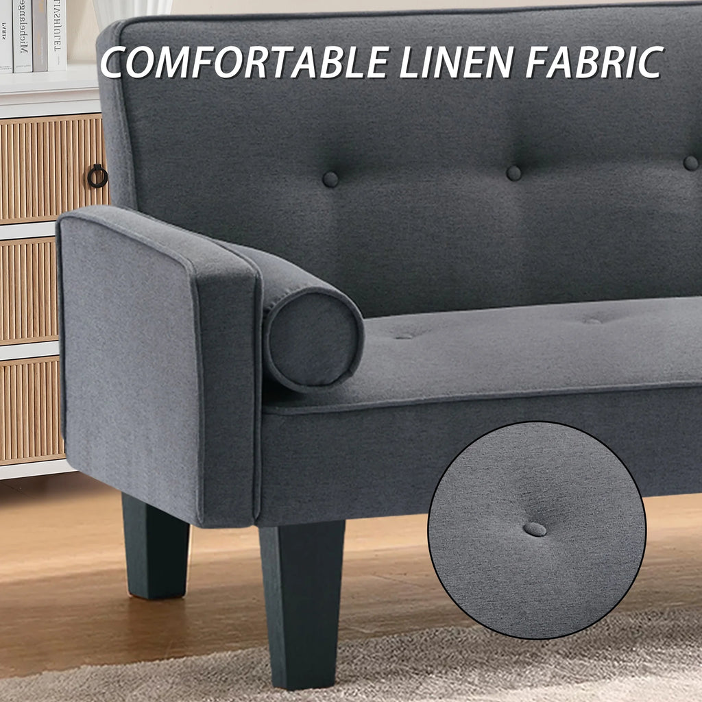 72 Convertible Loveseat Sofa Bed Sleeper Daybed. Modern Upholstered Folding Recliner. Small Futon Sofa for Living Room Apartment Office. Gray 02