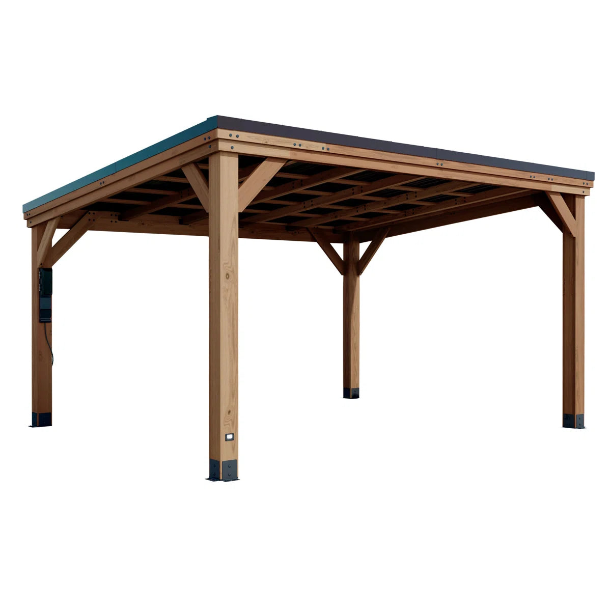 Backyard Discovery Arcadia 14' x 12' Cedar Wood Outdoor Patio Gazebo with Hardtop Galvanized Steel Slope Roof and PowerPort